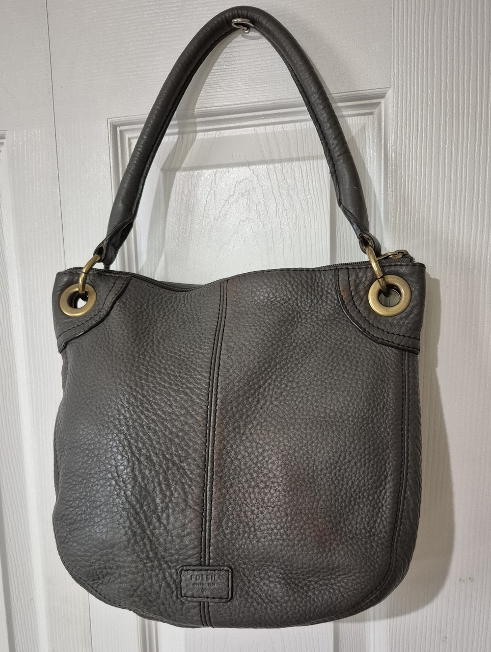 Fossil vintage gray leather shoulder hobo bag - Picture 9 of 16